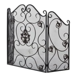 Kirkland's Home Black Scroll And Medallion Metal Fireplace Screen- Fireplace Accessories