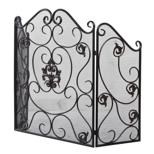 Kirkland's Home Black Scroll And Medallion Metal Fireplace Screen- Fireplace Accessories