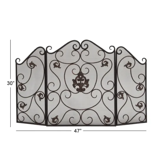 Kirkland's Home Black Scroll And Medallion Metal Fireplace Screen- Fireplace Accessories