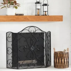 Kirkland's Home Black Scroll Work Metal Fireplace Screen- Fireplace Accessories