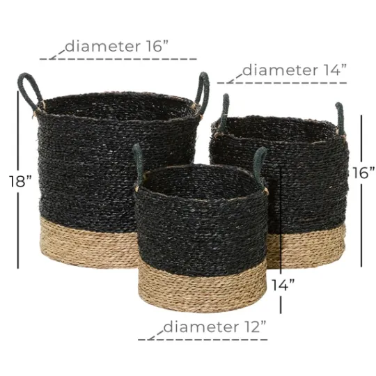 Kirkland's Home Black Sea Grass Baskets, Set Of 3- Baskets & Boxes
