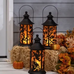 Kirkland's Home Black Spooky Silhouette Led Lanterns, Set Of 3- Lanterns