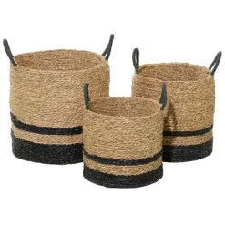 Kirkland's Home Black Stripe Sea Grass Baskets, Set Of 3- Baskets & Boxes