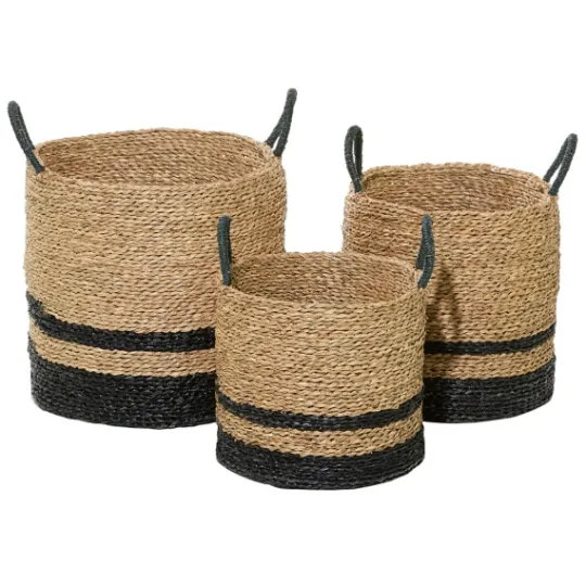 Kirkland's Home Black Stripe Sea Grass Baskets, Set Of 3- Baskets & Boxes
