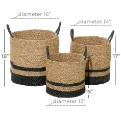 Kirkland's Home Black Stripe Sea Grass Baskets, Set Of 3- Baskets & Boxes