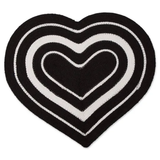 Kirkland's Home Black Striped Heart Pet Bowl Mat- Kitchen & Floor Mats