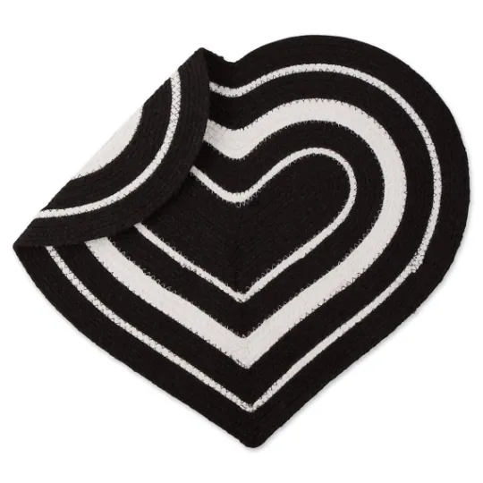 Kirkland's Home Black Striped Heart Pet Bowl Mat- Kitchen & Floor Mats