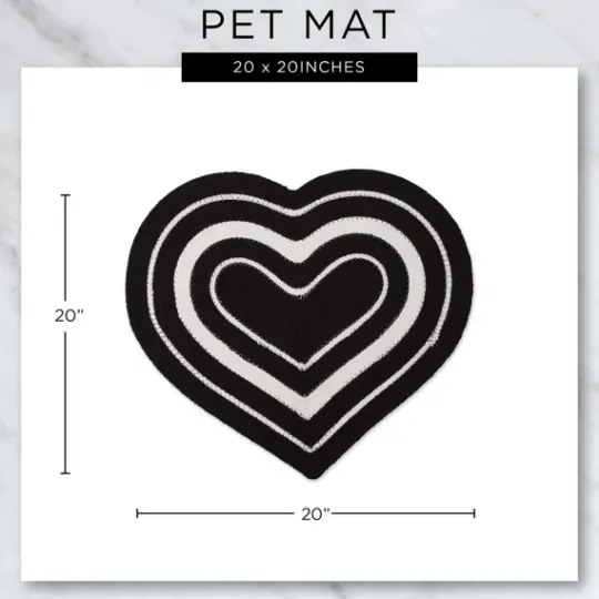 Kirkland's Home Black Striped Heart Pet Bowl Mat- Kitchen & Floor Mats