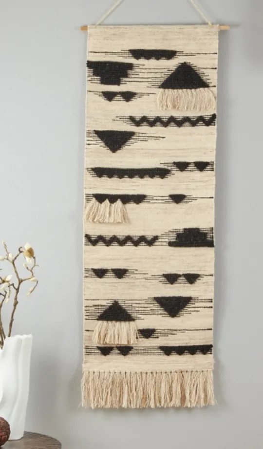 Kirkland's Home Black Textured Macrame Tasseled Wall Hanging- Wall Plaques