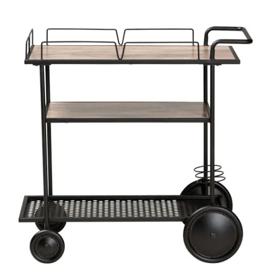 Kirkland's Home Black 3-Tier Industrial Bar Cart- Kitchen Islands & Bar Carts