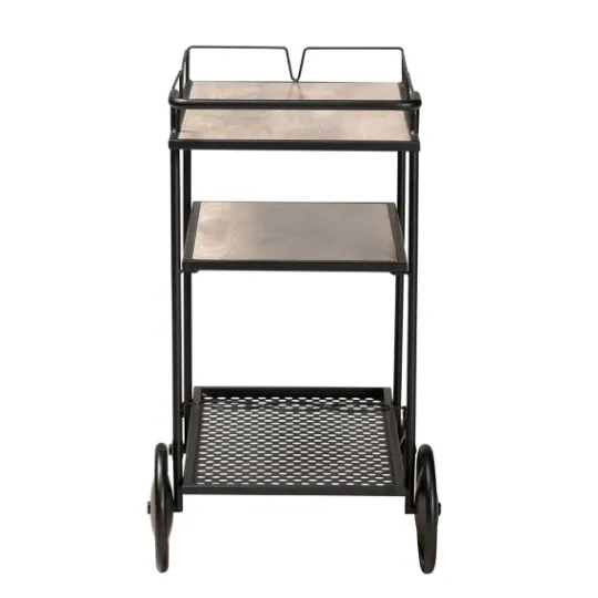 Kirkland's Home Black 3-Tier Industrial Bar Cart- Kitchen Islands & Bar Carts