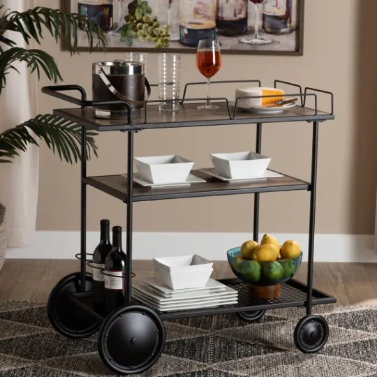 Kirkland's Home Black 3-Tier Industrial Bar Cart- Kitchen Islands & Bar Carts