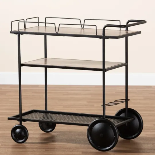 Kirkland's Home Black 3-Tier Industrial Bar Cart- Kitchen Islands & Bar Carts
