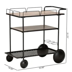 Kirkland's Home Black 3-Tier Industrial Bar Cart- Kitchen Islands & Bar Carts