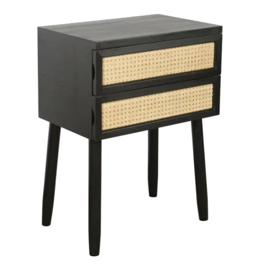 Kirkland's Home Black Two-Drawer Rattan Front Accent Table- Accent & End Tables