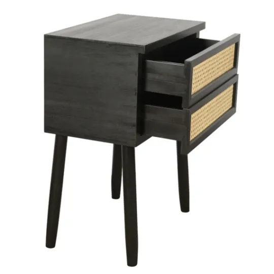 Kirkland's Home Black Two-Drawer Rattan Front Accent Table- Accent & End Tables