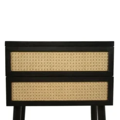 Kirkland's Home Black Two-Drawer Rattan Front Accent Table- Accent & End Tables