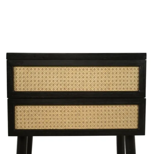 Kirkland's Home Black Two-Drawer Rattan Front Accent Table- Accent & End Tables