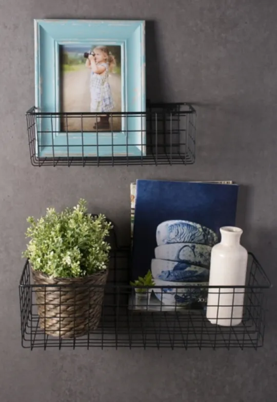 Kirkland's Home Black Wall Hanging Wire Baskets, Set Of 2- Wall Storage