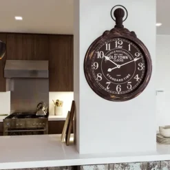 Kirkland's Home Black Weathered Iron Frame Round Wall Clock- Clocks