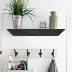Kirkland's Home Black Wedge Wood Small Floating Shelf- Shelves