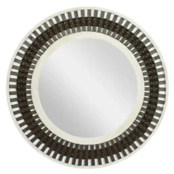 Kirkland's Home Black White Distressed Wood Rope Fiber Wall Mirror- Decorative Mirrors