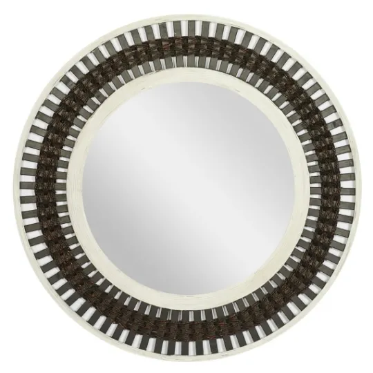 Kirkland's Home Black White Distressed Wood Rope Fiber Wall Mirror- Decorative Mirrors