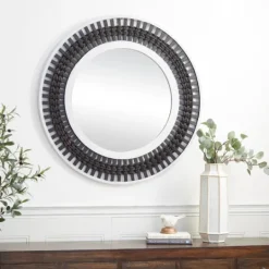Kirkland's Home Black White Distressed Wood Rope Fiber Wall Mirror- Decorative Mirrors