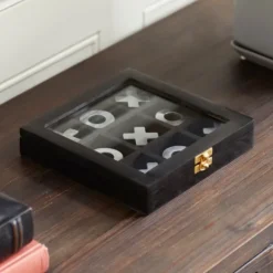 Kirkland's Home Black Wood And Aluminum Tic Tac Toe Game Set- Decorative Accents