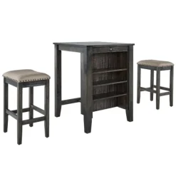 Kirkland's Home Black Wood Linen 3-Pc. Usb Island And Stool Set- Kitchen Islands & Bar Carts