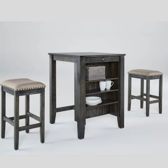 Kirkland's Home Black Wood Linen 3-Pc. Usb Island And Stool Set- Kitchen Islands & Bar Carts
