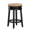 Kirkland's Home Black Wood Seagrass Seat Swivel Counter Stool- Bar Stools & Counter Height Stools