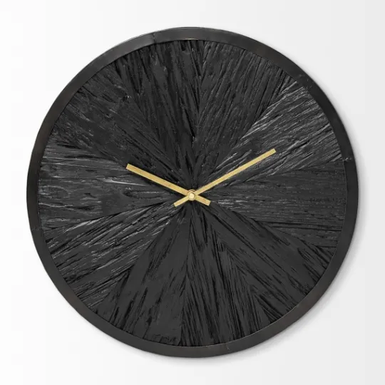 Kirkland's Home Black Wood Texture Wall Clock With Gold Hands- Clocks