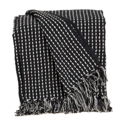 Kirkland's Home Black Woven Pattern Wool Tassel Throw- Blankets & Throws
