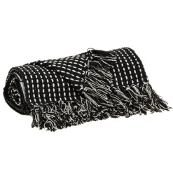 Kirkland's Home Black Woven Pattern Wool Tassel Throw- Blankets & Throws