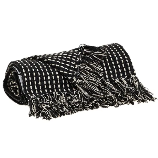 Kirkland's Home Black Woven Pattern Wool Tassel Throw- Blankets & Throws