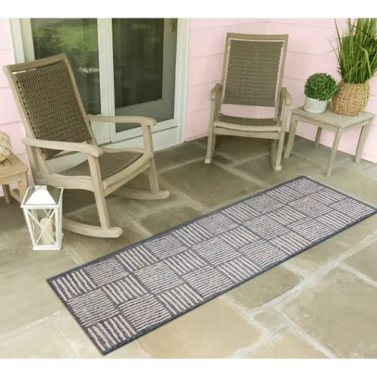 Kirkland's Home Blake Gray Cube Indoor/Outdoor Runner, 1X7- Outdoor Rugs