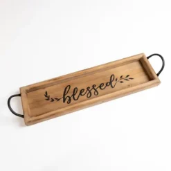 Kirkland's Home Blessed Natural Wood Tray With Handles- Decorative Trays