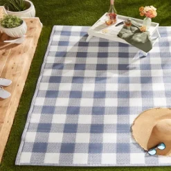 Kirkland's Home Blue & White Buffalo Check Outdoor Area Rug, 4X6- Outdoor Rugs