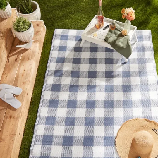 Kirkland's Home Blue & White Buffalo Check Outdoor Area Rug, 4X6- Outdoor Rugs