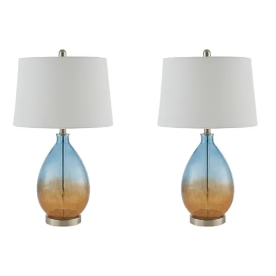 Kirkland's Home Blue And Amber Glass Table Lamps, Set Of 2- Table Lamps