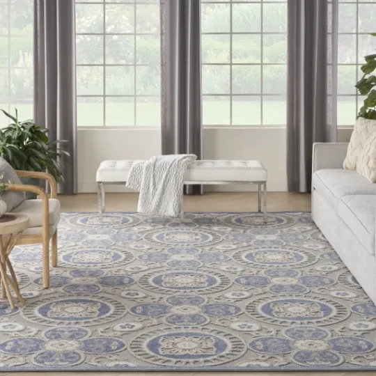 Kirkland's Home Blue And Gray Medallion Outdoor Area Rug, 6X9- Outdoor Rugs