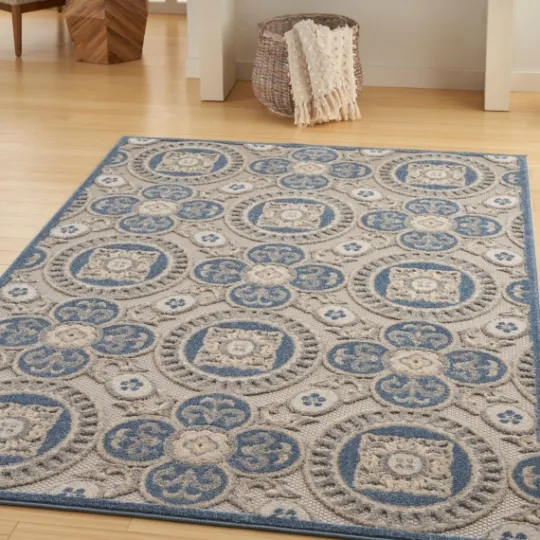 Kirkland's Home Blue And Gray Medallion Outdoor Area Rug, 6X9- Outdoor Rugs