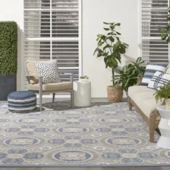 Kirkland's Home Blue And Gray Medallion Outdoor Area Rug, 6X9- Outdoor Rugs