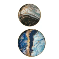 Kirkland's Home Blue And Gray Round Abstract Trays, Set Of 2- Decorative Trays
