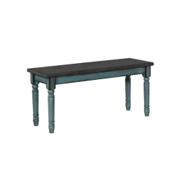 Kirkland's Home Blue And Gray Traditional Wood Bench- Dining Chairs