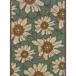 Kirkland's Home Blue And Ivory Flowers Outdoor Area Rug, 3X5- Outdoor Rugs