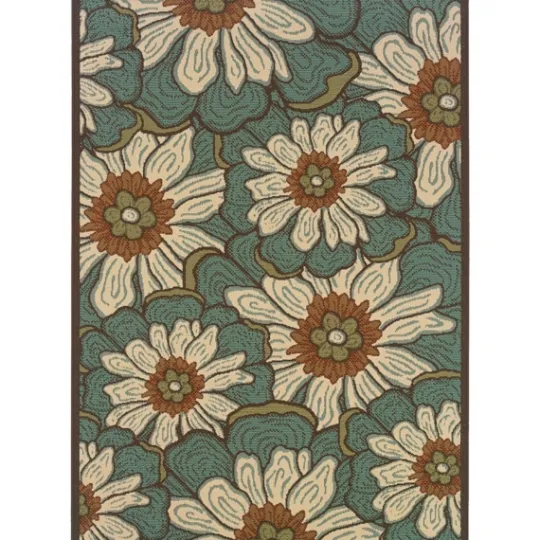 Kirkland's Home Blue And Ivory Flowers Outdoor Area Rug, 3X5- Outdoor Rugs