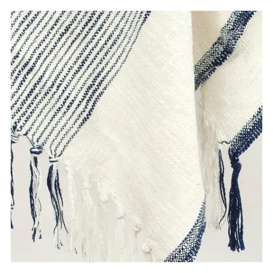 Kirkland's Home Blue And Ivory Striped Woven Cotton Throw- Blankets & Throws