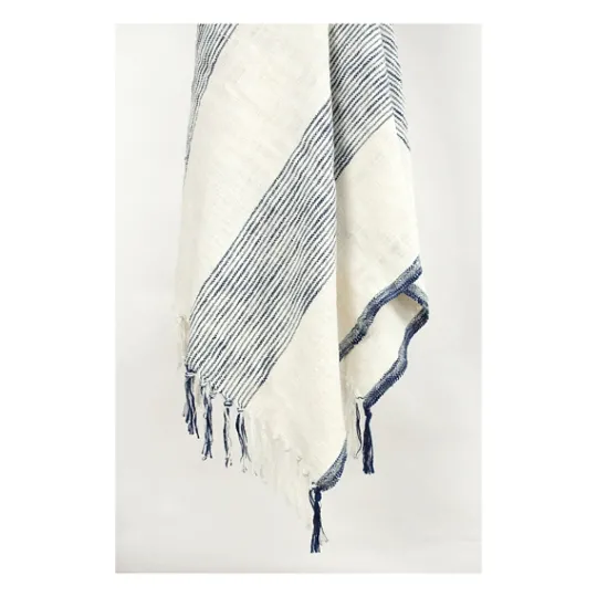 Kirkland's Home Blue And Ivory Striped Woven Cotton Throw- Blankets & Throws